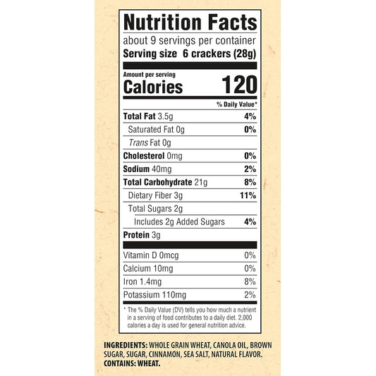 cinnamon, brown sugar, and sea salt flavor profile built on a baked whole grain wheat base