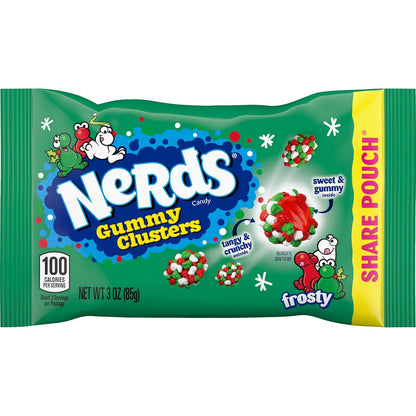 crunchy red, green, and white nerds coating surrounding a gummy center