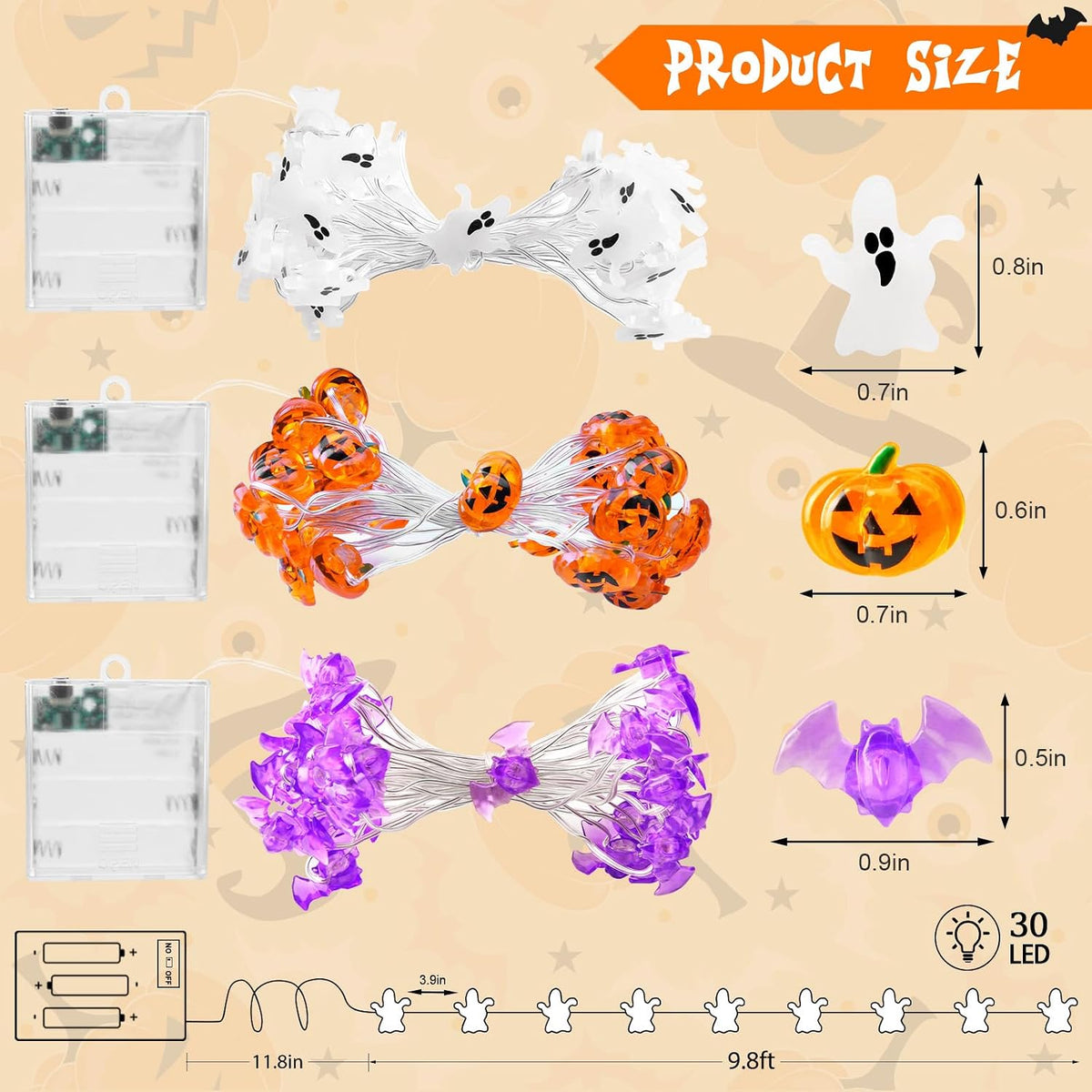 cshare Halloween String Lights – Child Friendly Pumpkin Ghost Bat Nightlight for Nursery and Toddler Halloween Room