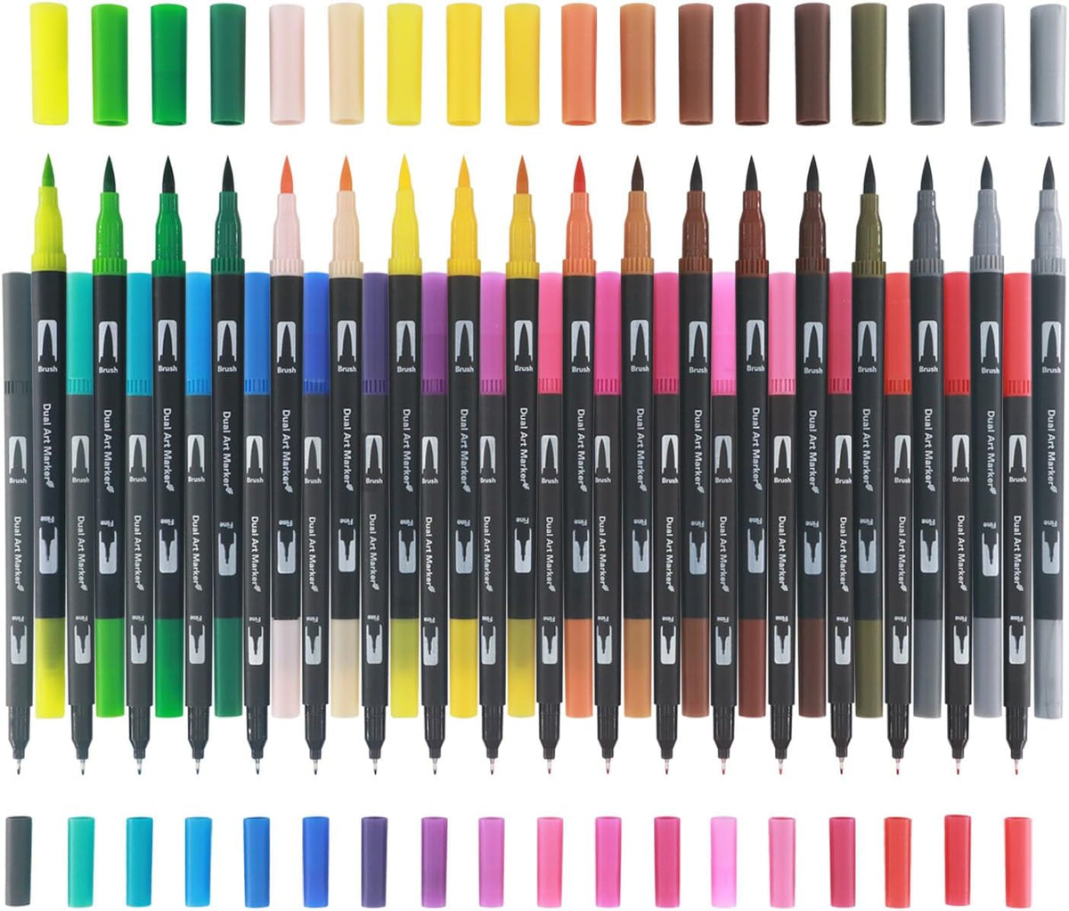 dual-tip design with 0.4mm fine point and adjustable 1-5mm brush tip