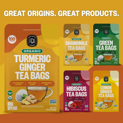 FGO Organic Turmeric Ginger Tea – Plastic-Free Hemp Fiber Tea Bags for a Zero-Waste Minimalist Kitchen