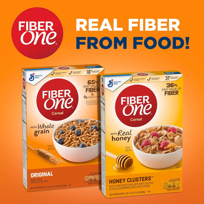Fiber One Honey Clusters Cereal – Time-Saving Morning Cereal, Resealable Box for the Home Office Pantry