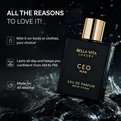 full product line of 4 scent variations (ceo man, g.o.a.t, aquatic, ceo intense) for different moods and intensities