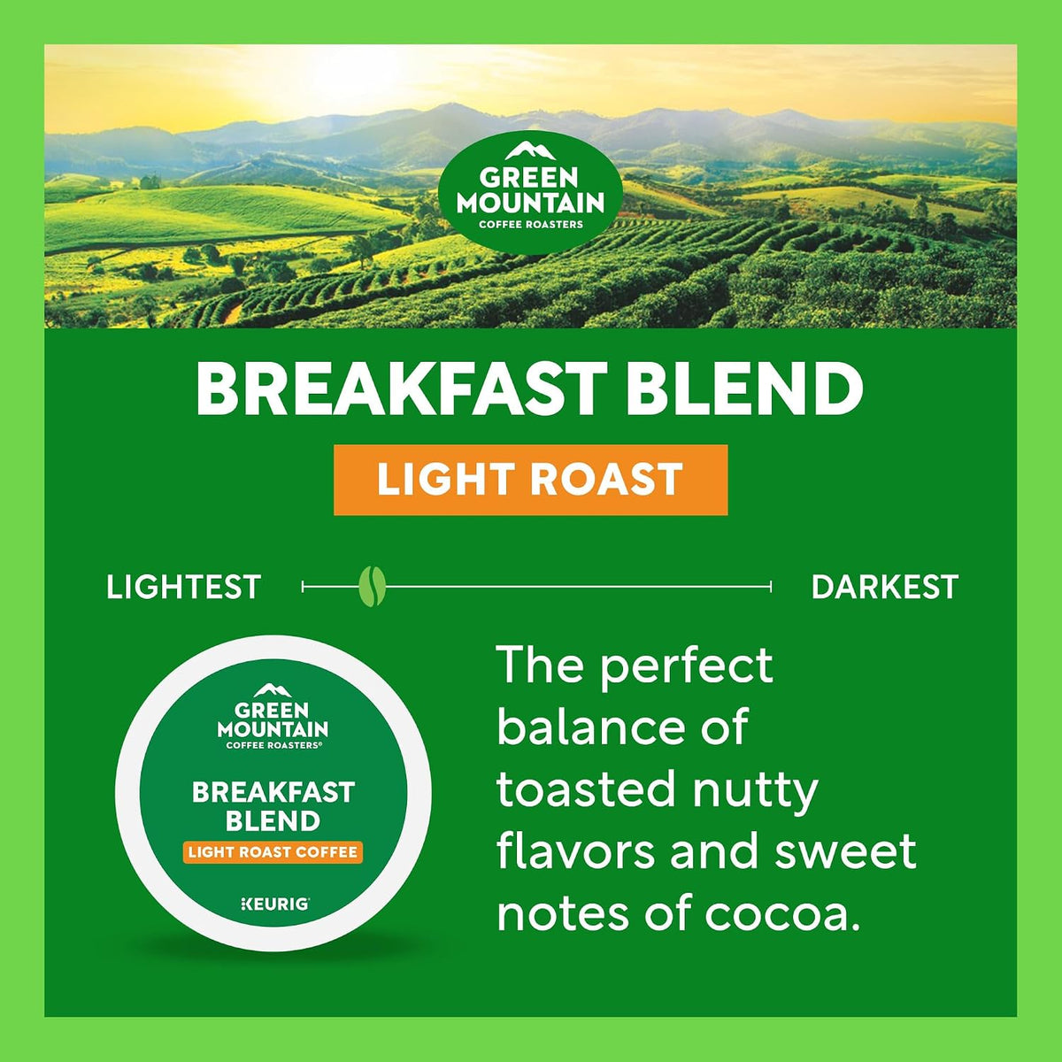 Green Mountain Coffee Roasters Breakfast Blend K-Cup Pods – Clutter-Free Single-Serve Coffee for Minimalist Kitchens, 96 Count