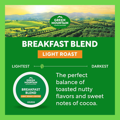 Green Mountain Coffee Roasters Breakfast Blend K-Cup Pods – Clutter-Free Single-Serve Coffee for Minimalist Kitchens, 96 Count