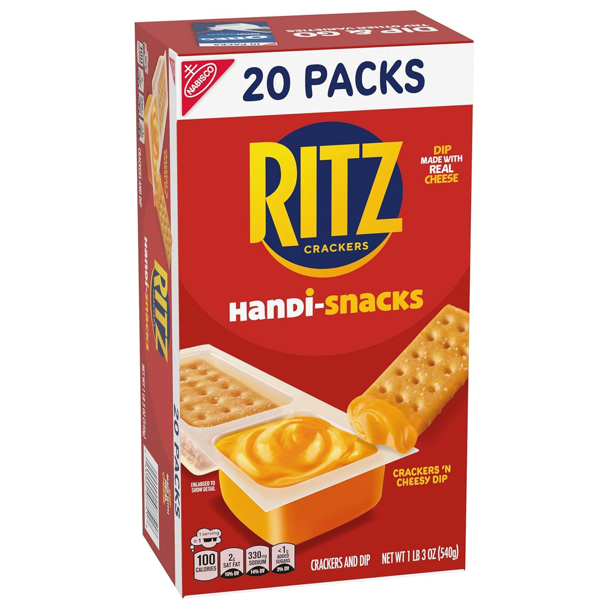 Handi-Snacks RITZ Crackers and Cheese Dip Snack Packs – 100-Calorie Portion-Controlled Snack for Mindful Eaters, 20 Single-Serve