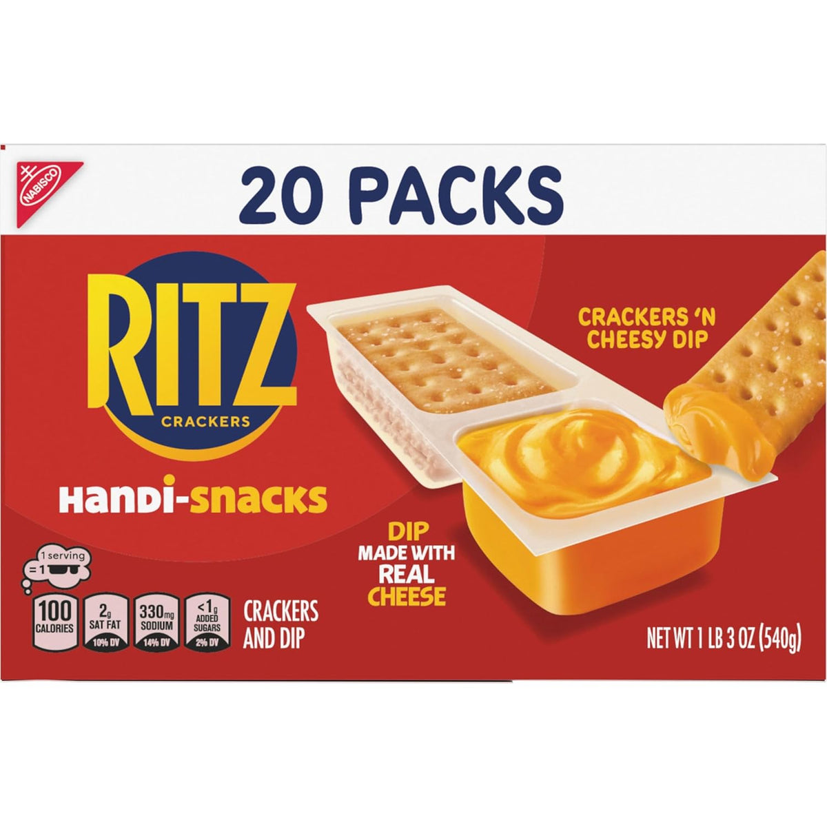 Handi-Snacks RITZ Crackers and Cheese Dip Snack Packs – 100-Calorie Portion-Controlled Snack for Mindful Eaters, 20 Single-Serve
