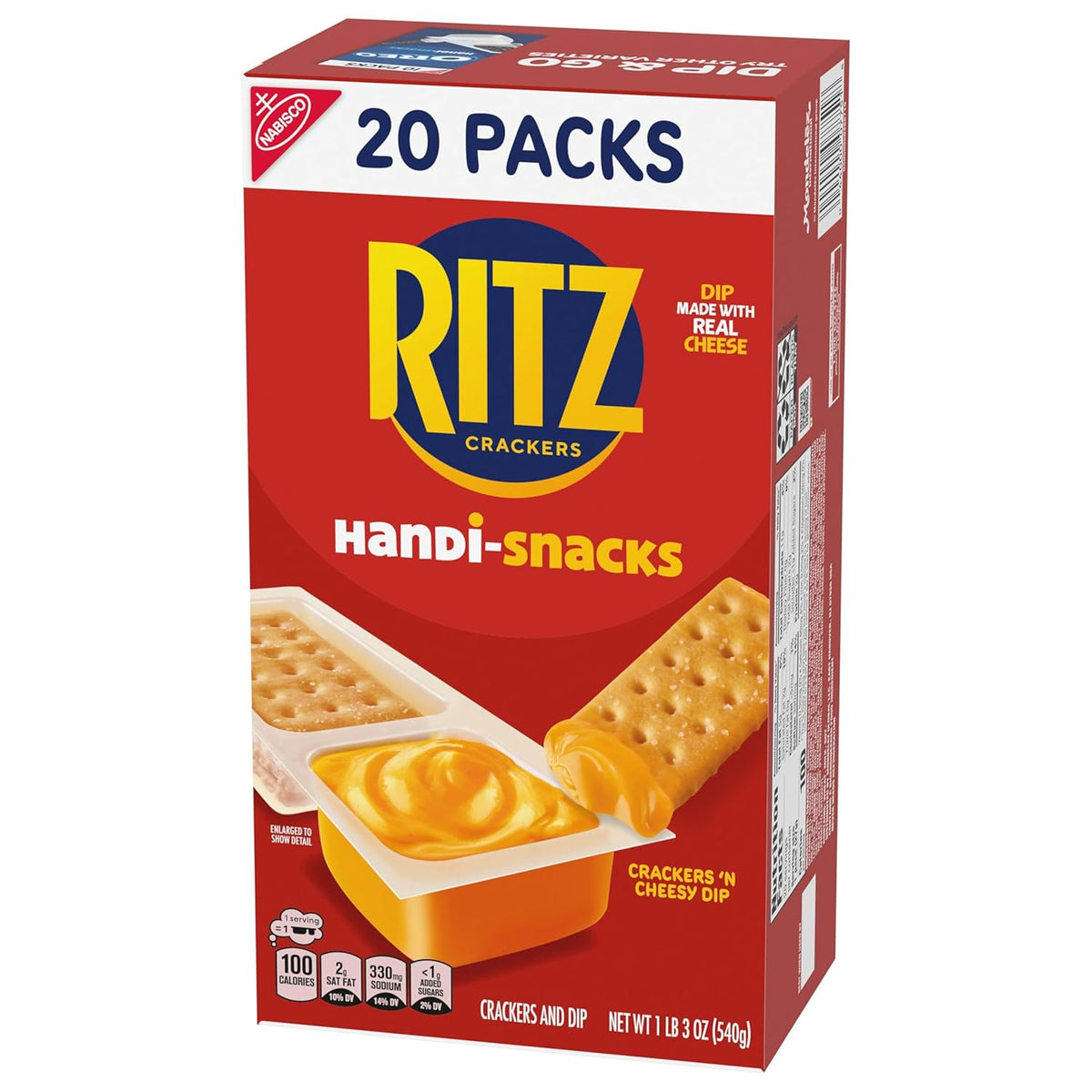 Handi-Snacks RITZ Crackers and Cheese Dip Snack Packs – 100-Calorie Portion-Controlled Snack for Mindful Eaters, 20 Single-Serve
