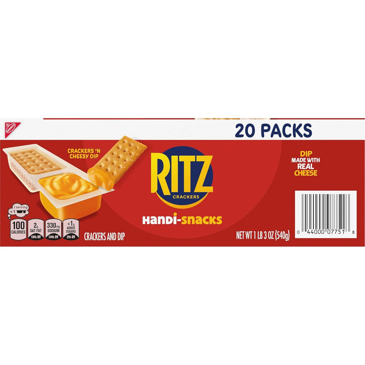 Handi-Snacks RITZ Crackers and Cheese Dip Snack Packs – 100-Calorie Portion-Controlled Snack for Mindful Eaters, 20 Single-Serve