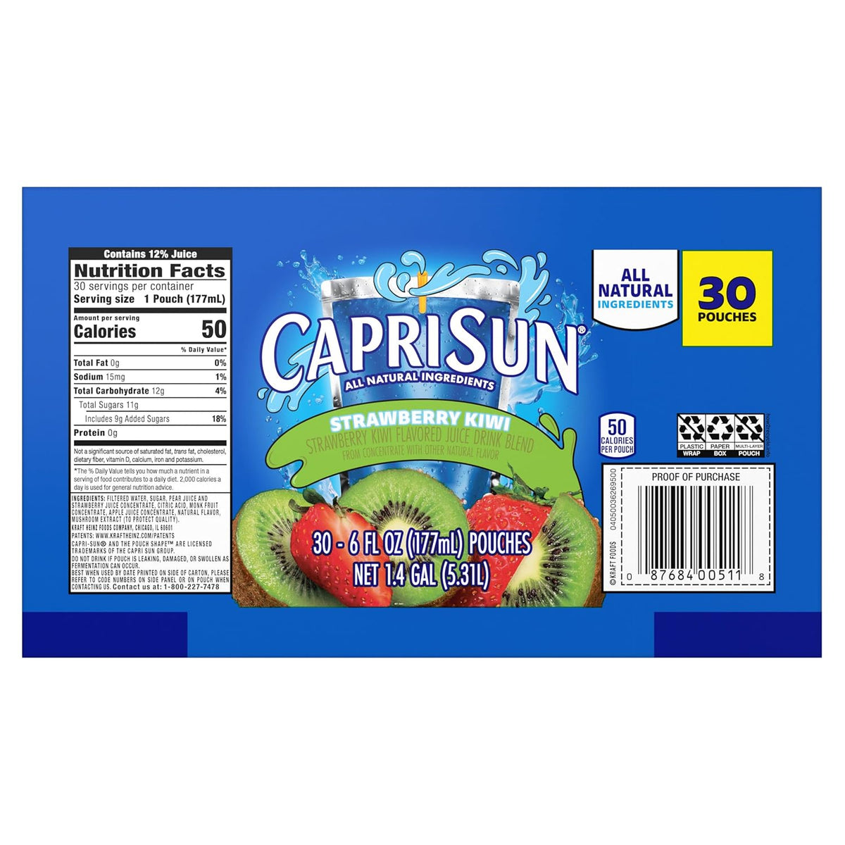 Hi-C Strawberry Kiwi Juice Pouches – Beach and Park Picnic Beverage for Families, 30 Count