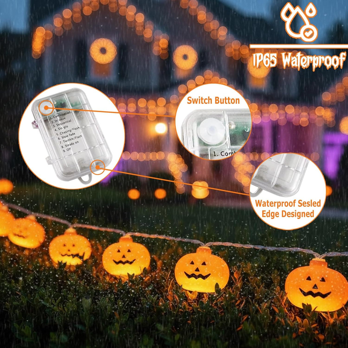 ip65 waterproof rating on both the lights and the battery control box for all-weather outdoor use