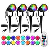 LumenGlow Color Changing LED Spot Light Birthday Gift for Mom and Her, 12W IP65 Landscape Accent Light 4 Pack with Warm White and Remote