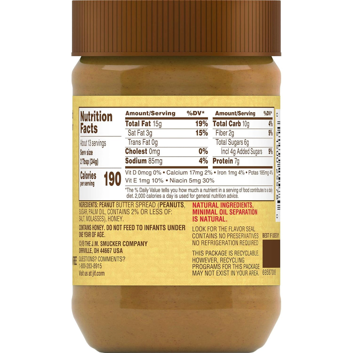 Jif Natural Creamy Peanut Butter Spread and Honey – Lunchbox Ready Honey Peanut Spread, 5-Pack Case