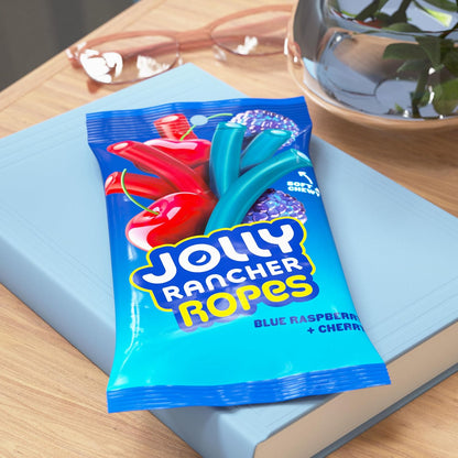 JOLLY RANCHER Ropes Blue Raspberry and Cherry Flavored Candy for Road Trips and Tailgates, 6 oz Resealable Travel Bag