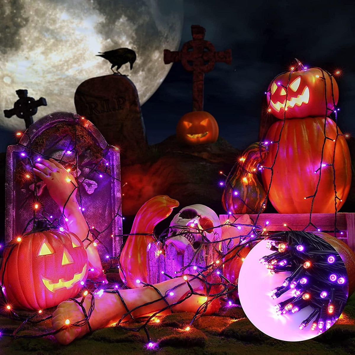Joomer Halloween String Lights – Bedroom Aesthetic Decor, 8 Lighting Modes Orange Purple