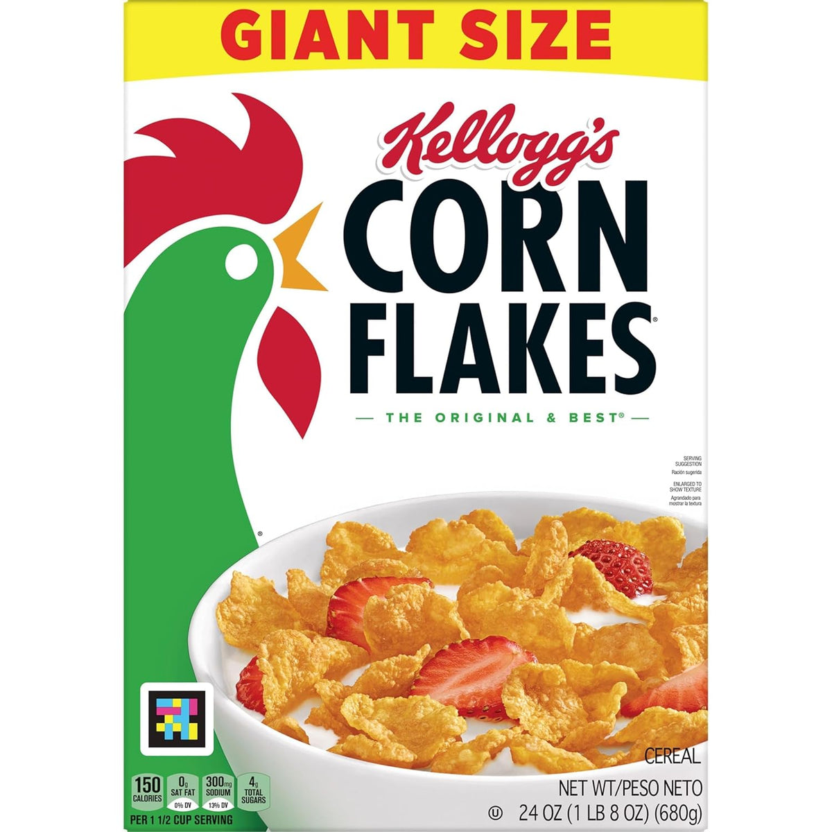 Kellogg's Corn Flakes Cereal – Clean Pantry Essential with No Artificial Additives, 24oz