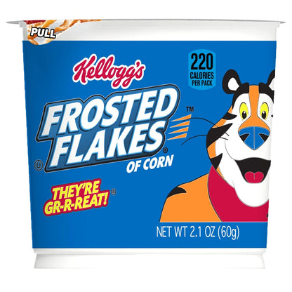 Kellogg's Frosted Flakes Breakfast Cups – Fun Stocking Stuffer and Care Package Snack for College Students, 2.1oz Each