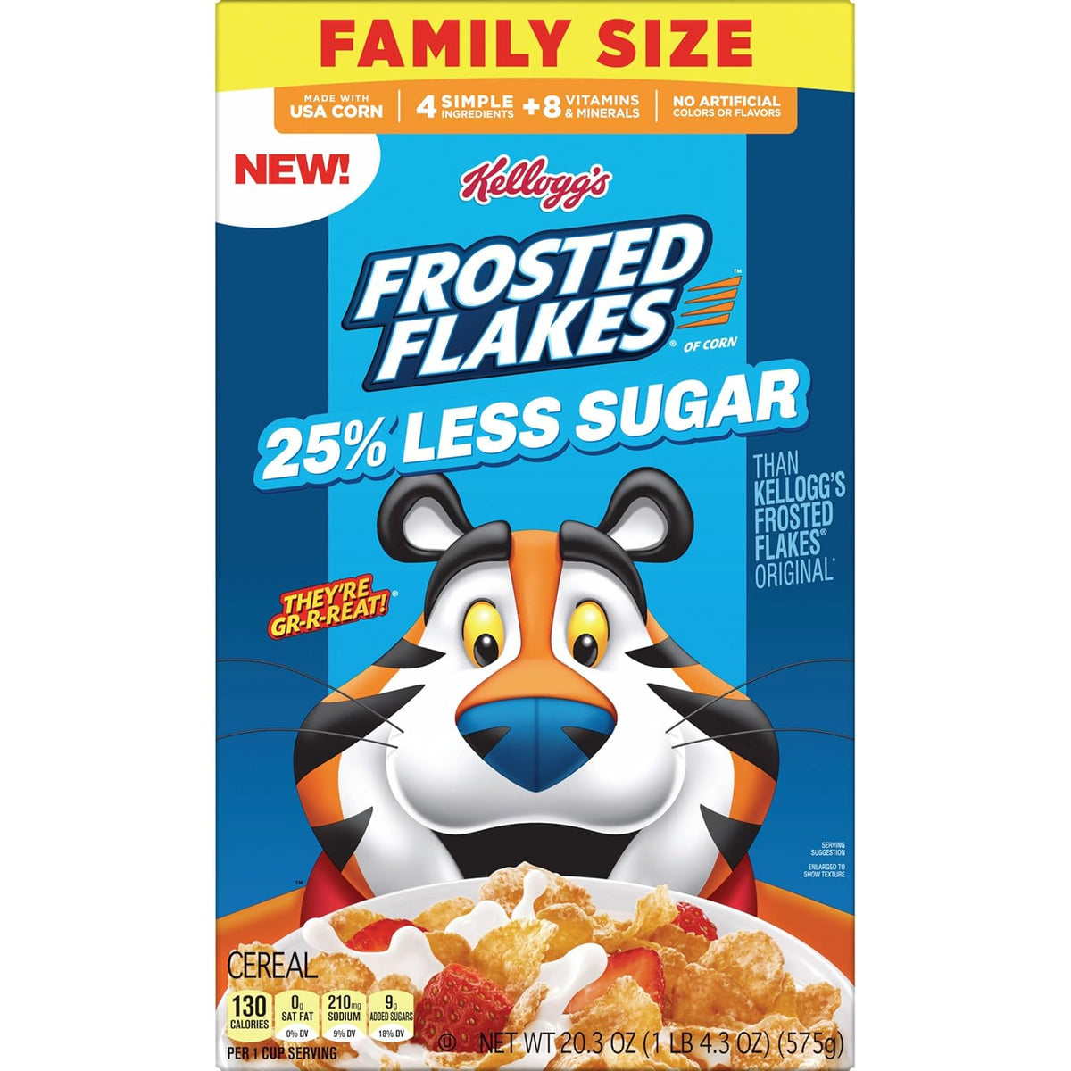 Kellogg's Frosted Flakes Reduced Sugar Cereal, Nostalgic Sweet Cereal Alternative for Late-Night Snack Cravings and Self-Care