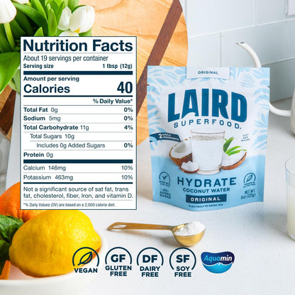 Laird Superfood HYDRATE Premium Coconut Water Drink Mix for Gym Buddy Gifts and Recovery Season Presents