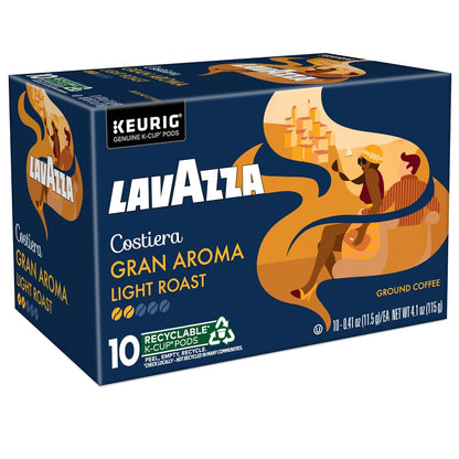Lavazza Costiera Gran Aroma Keurig Pods in Neutral, Effortless Brewing, 60-Count Light Roast Single-Serve Coffee