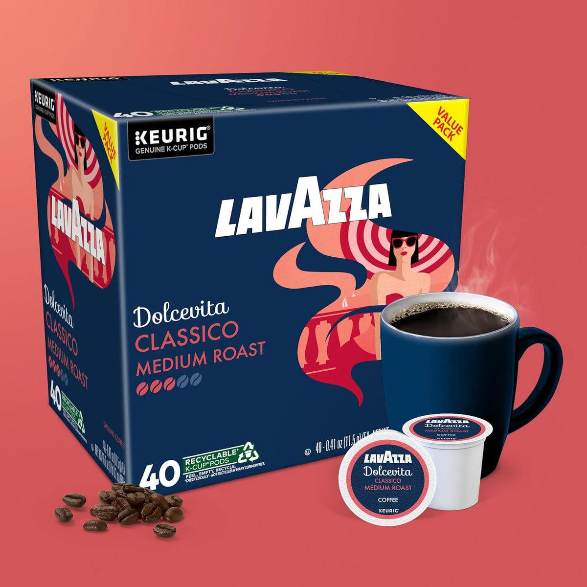 Lavazza Dolcevita Classico Single-Serve Pods – Calm Family Coffee Moment for Shabbat and Holiday Tables, 40-Count Box