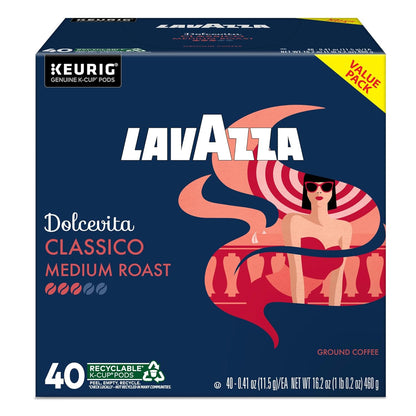 Lavazza Dolcevita Classico Single-Serve Pods – Calm Family Coffee Moment for Shabbat and Holiday Tables, 40-Count Box