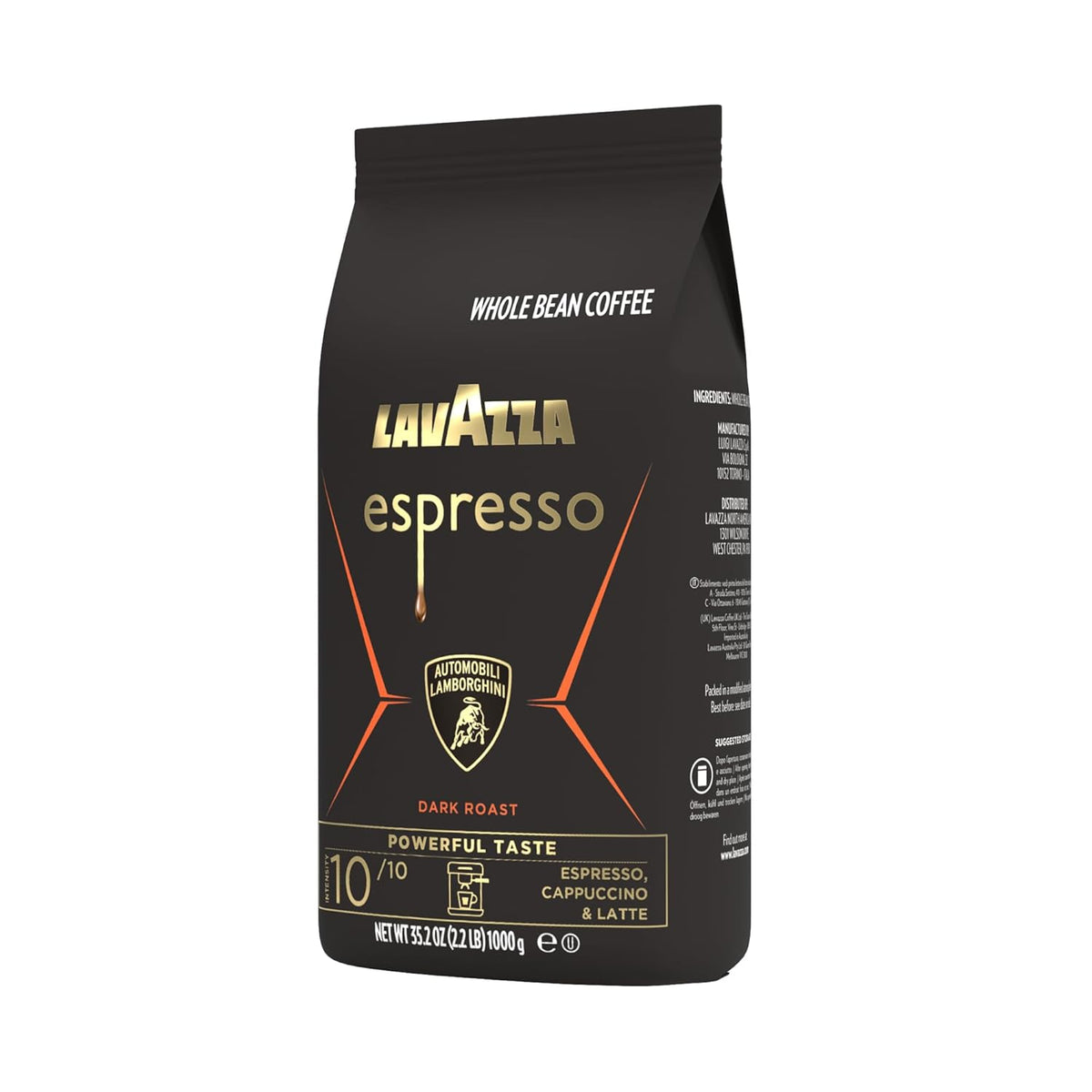 Lavazza Espresso Whole Bean for Automobili Lamborghini, Dark Roast 2.2 lb Bulk, Showpiece Italian Packaging for the Display-Worthy Kitchen Counter