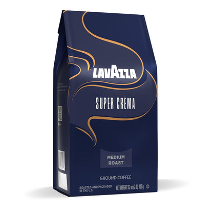 Lavazza Super Crema Ground Coffee, Medium Roast, Aromatic Wind-Down Coffee Break for Self-Care and Slow Weekends, 32 oz Bag for Moka Pot and Drip