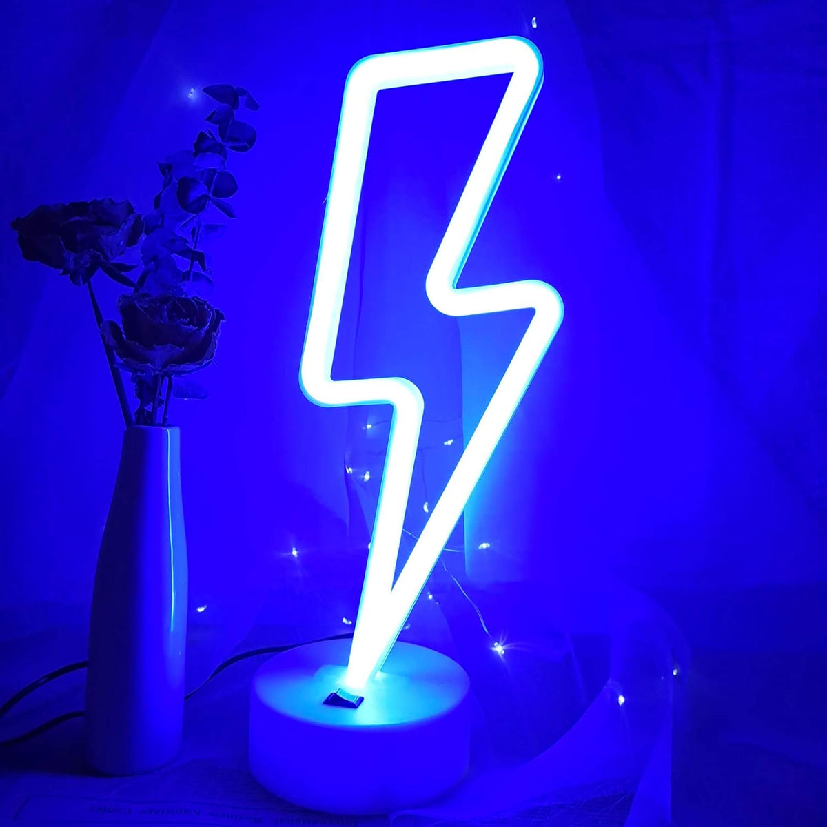 Lightning Bolt Neon Sign - Last Minute Gift for Gamer Kids, Portable Neon Style Desk Light for Bedroom Setup