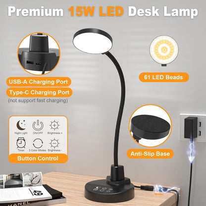 LUMINOAK CleanLine Table Lamp – Less-Is-More Desk Light with Weighted Base, Neutral Finish, and Hidden USB Ports