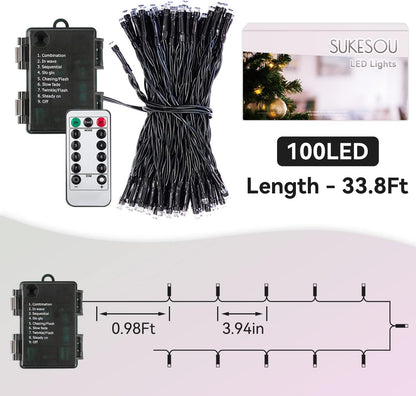 LUMIRESCO Battery String Lights 33Ft 100 LED – Flexible Balcony and Backyard Ambiance Lights, IP65 Rated with Wireless Remote and 4 Brightness Levels