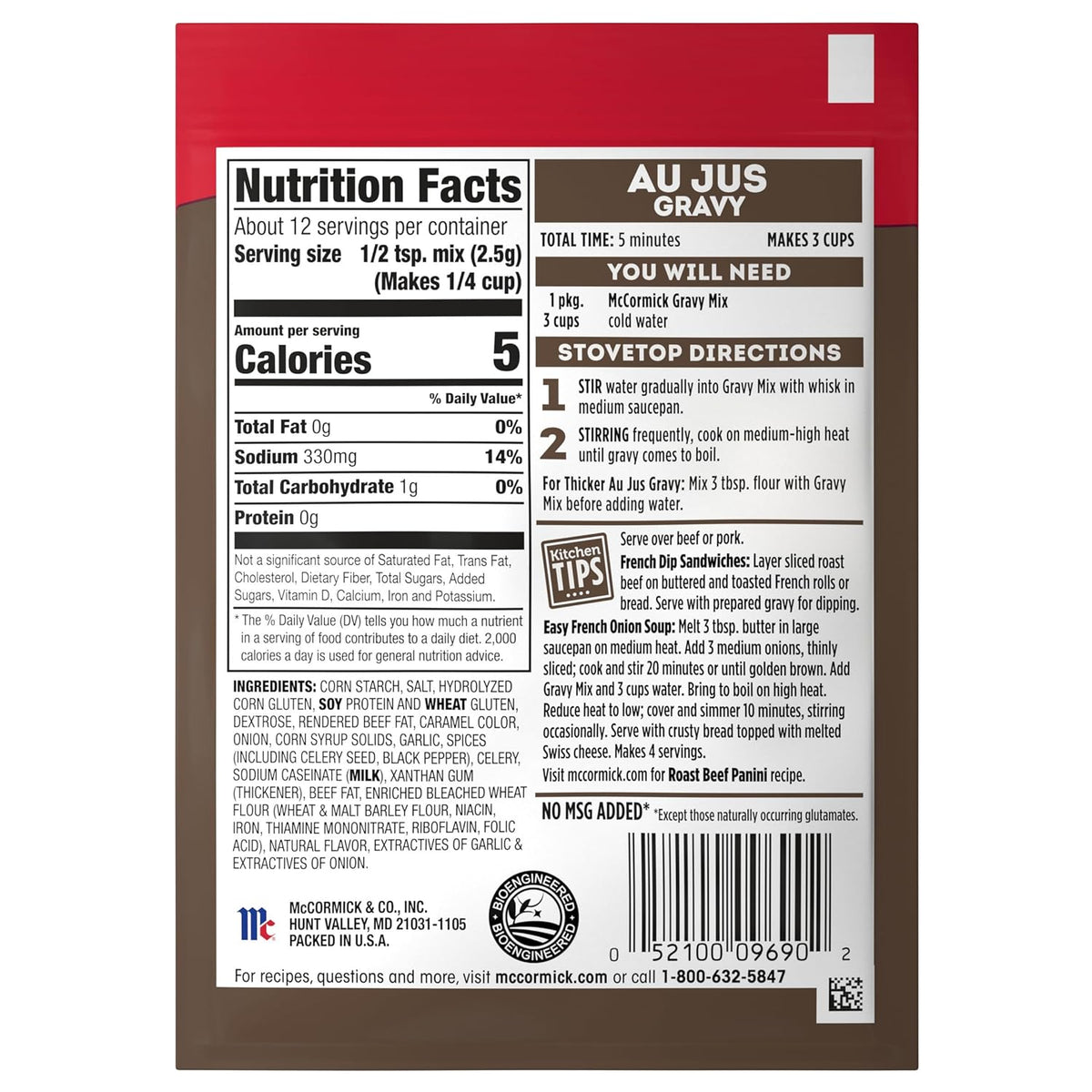 McCormick Au Jus Gravy Mix – Sugar-Conscious Gravy Pack for Health-Aware Home Chefs, Pack of 4