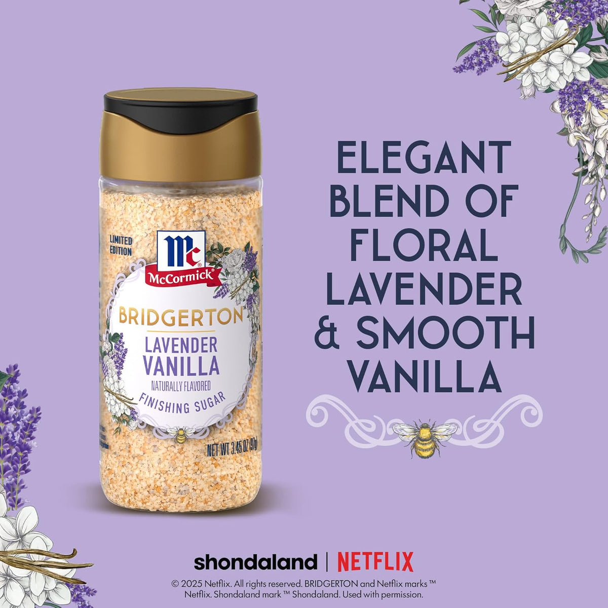 McCormick Bridgerton Finishing Sugar – Premium Lavender Vanilla Crystal Sugar for Elevated Cocktails and Dessert Plating