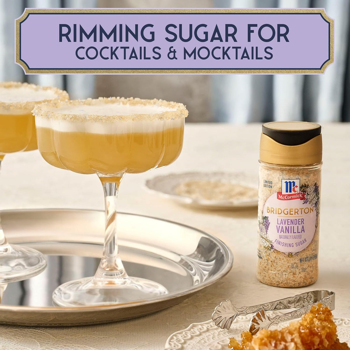 McCormick Bridgerton Finishing Sugar – Premium Lavender Vanilla Crystal Sugar for Elevated Cocktails and Dessert Plating