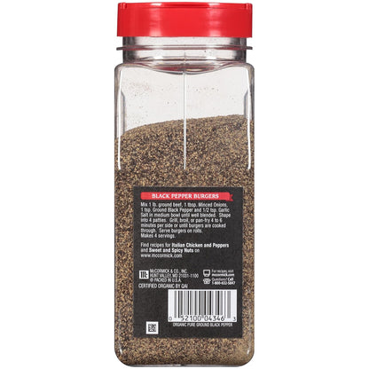 McCormick Organic Black Pepper – Sleek Pantry Counter Staple for Styled Kitchen Spaces, 12 oz