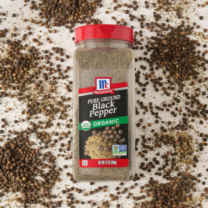 McCormick Organic Black Pepper – Sleek Pantry Counter Staple for Styled Kitchen Spaces, 12 oz