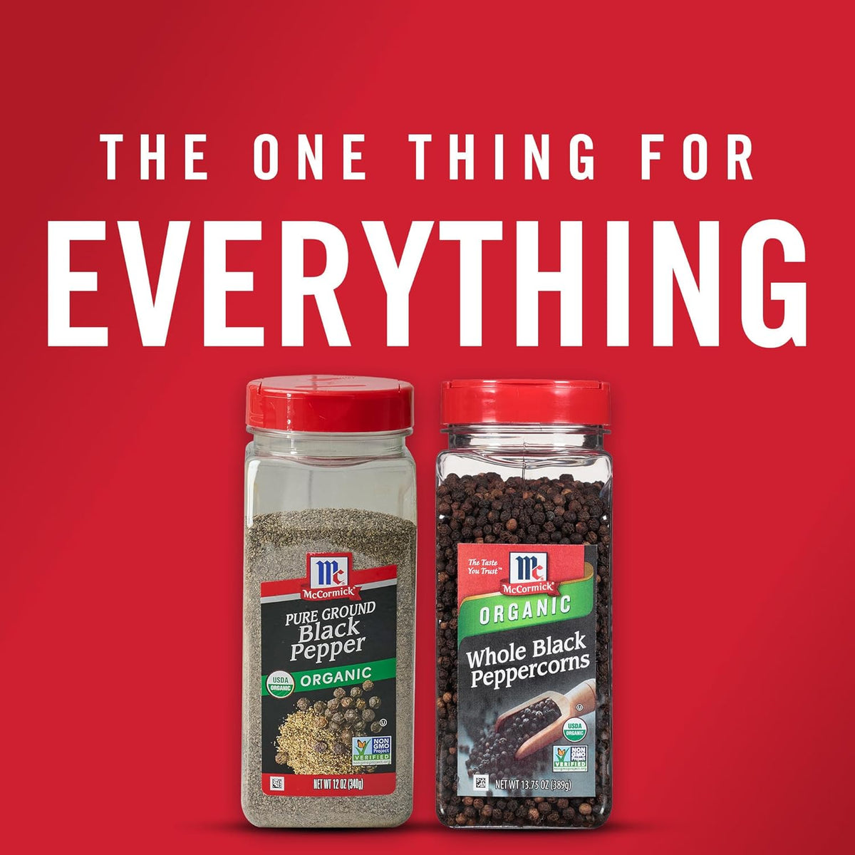 McCormick Organic Black Pepper – Sleek Pantry Counter Staple for Styled Kitchen Spaces, 12 oz