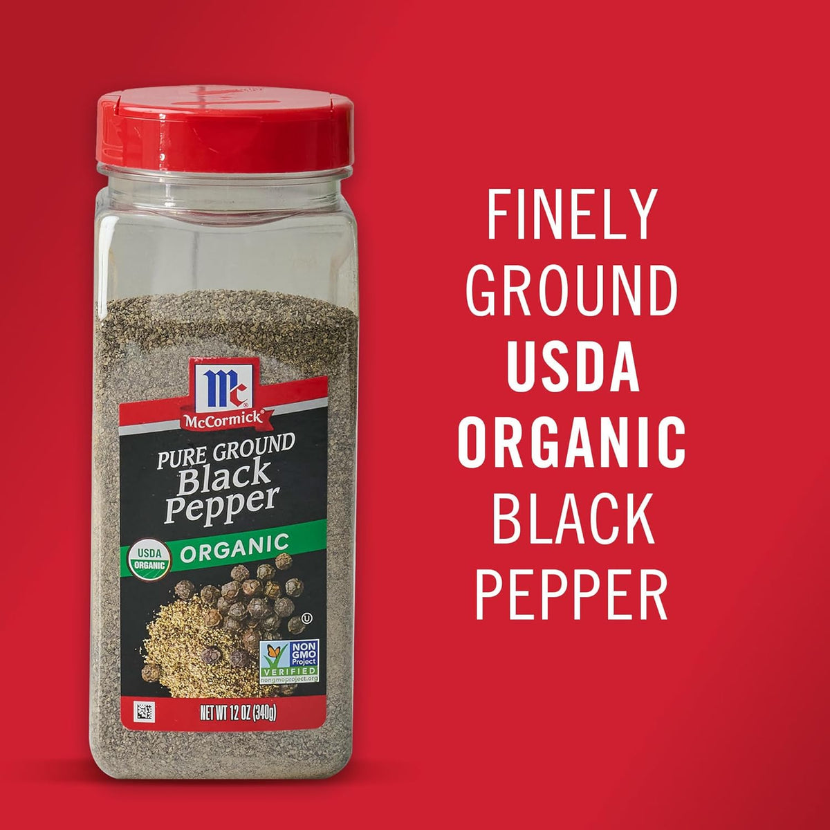 McCormick Organic Black Pepper – Sleek Pantry Counter Staple for Styled Kitchen Spaces, 12 oz