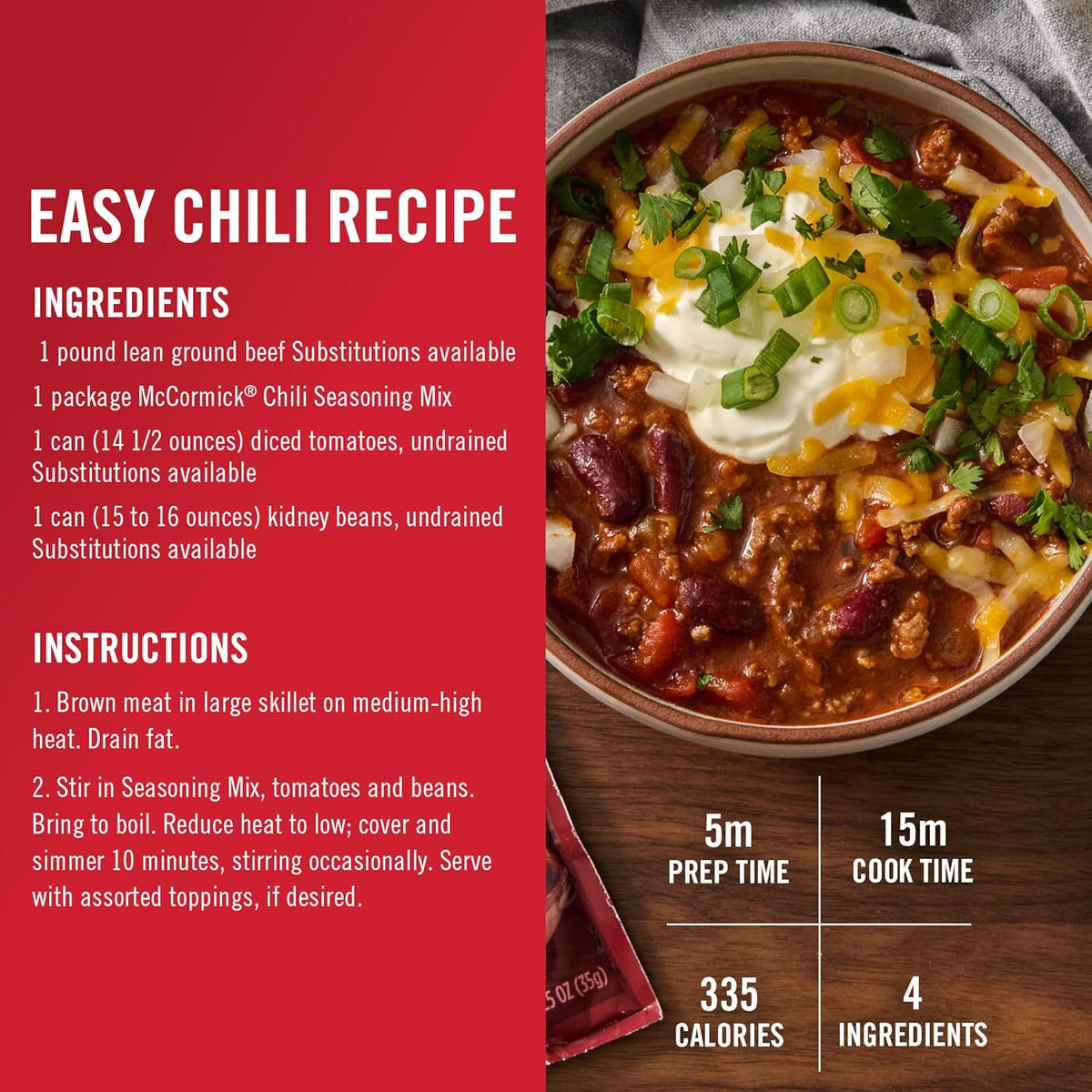 McCormick Original Chili Seasoning Mix for Tailgate Cook-Offs, Award-Winning Flavor