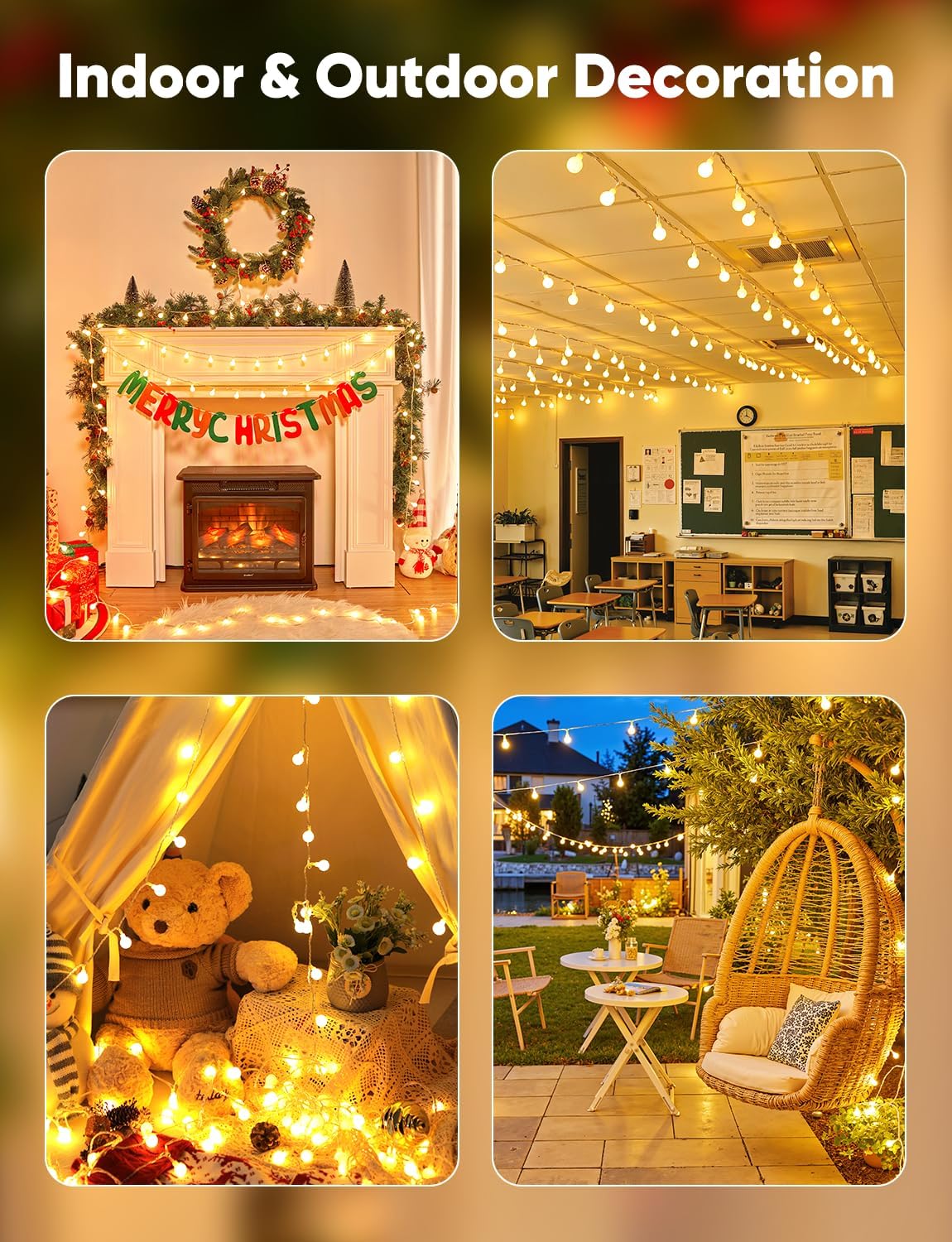 Minetom Globe String Lights – Christmas & Anniversary Gift for Couples, 66ft 200 LED Warm White Plug-in Fairy Lights with Remote Timer