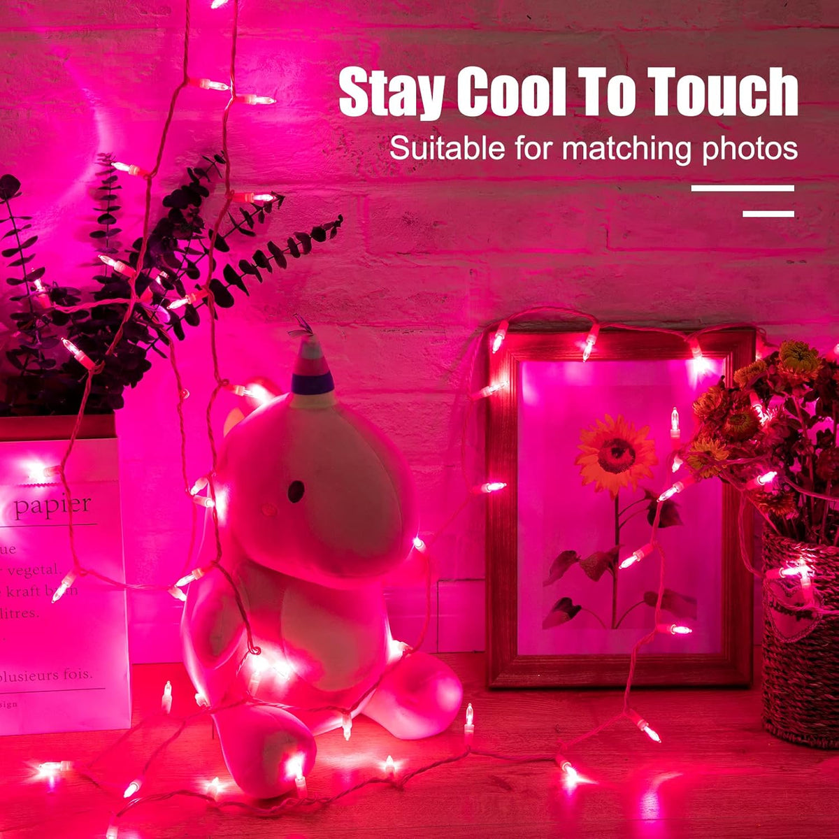 Minetom Pink Fairy String Lights – Romantic Dining Nook and Curtain Rod Wrap, 39ft Connectable LED Lights