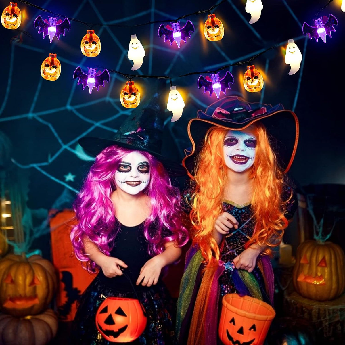 Mosoan Halloween Porch Lights 20Ft 30 LED Pumpkin Ghost Bat IP65 Rated for Yard Pathway and Open Air Gathering Use