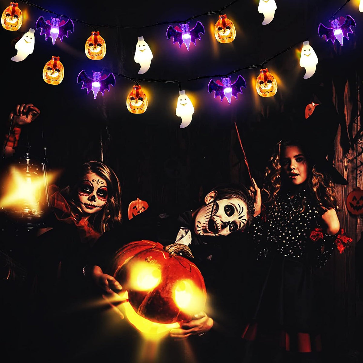 Mosoan Halloween Porch Lights 20Ft 30 LED Pumpkin Ghost Bat IP65 Rated for Yard Pathway and Open Air Gathering Use