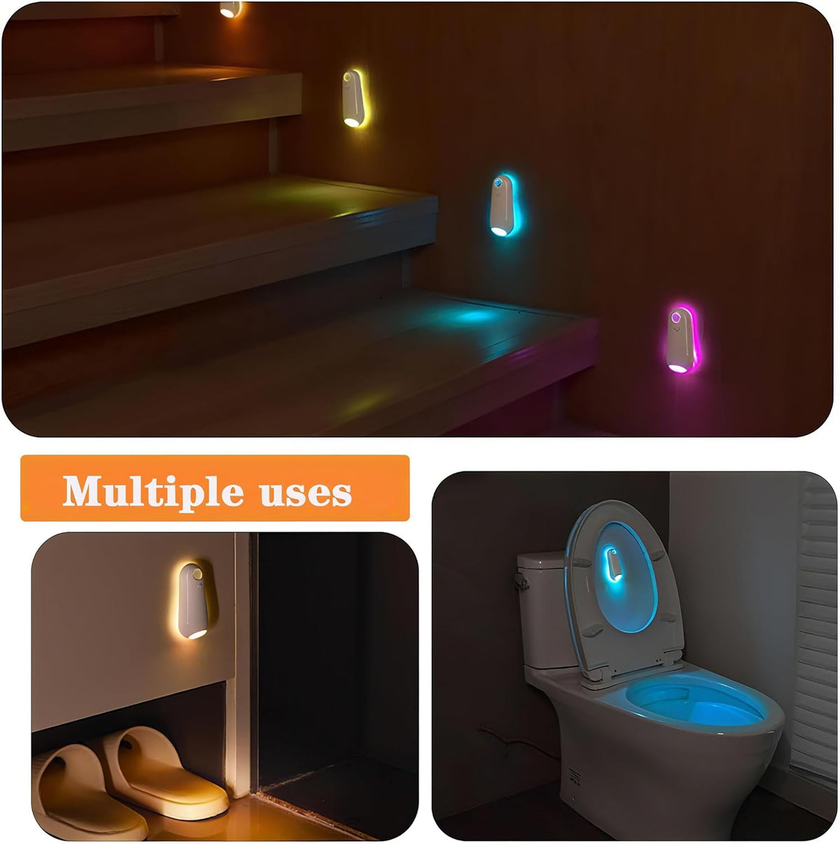Motion Sensor Toilet Night Light – Fall Prevention Nightlight for Hallway and Stairs, Rechargeable
