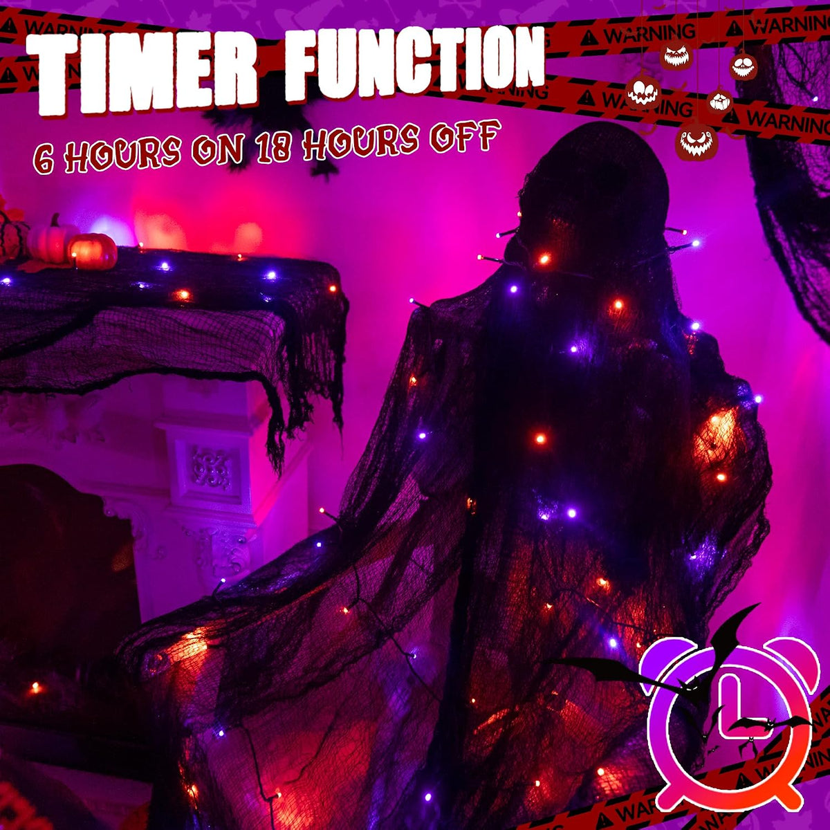 multiple halloween color options: orange/purple, red/green, blue/white, multicolor, warm white, cool white