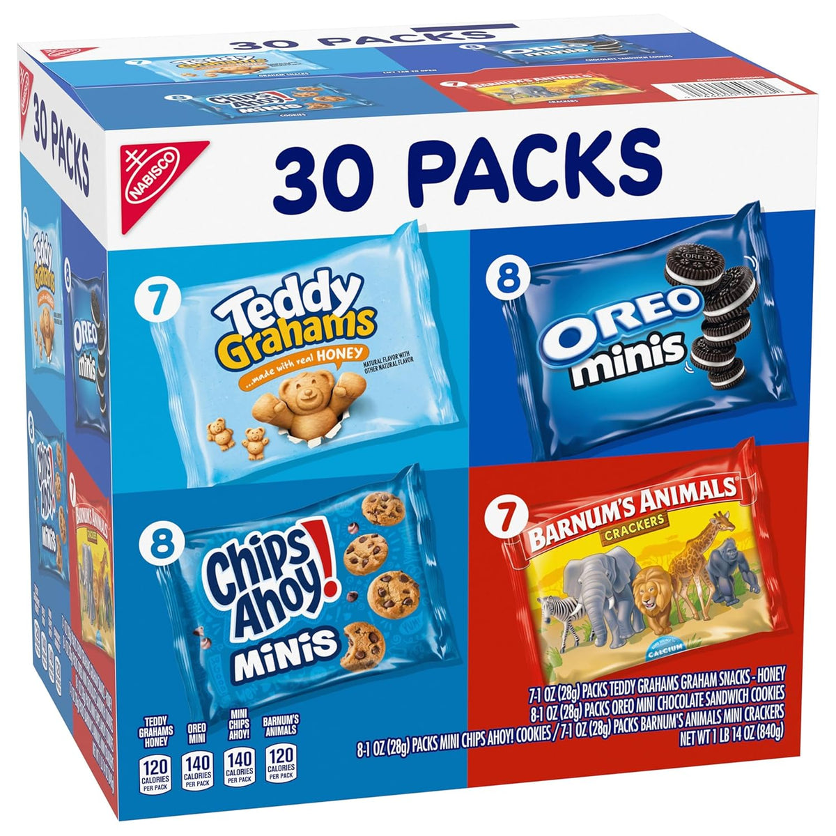 Nabisco Team Favorites Snack Variety – Kid-Safe Single-Serve Packs for Lunchboxes and After-School Treats, OREO Mini, CHIPS AHOY! Mini, Teddy Grahams & Animal Crackers, 30 Count