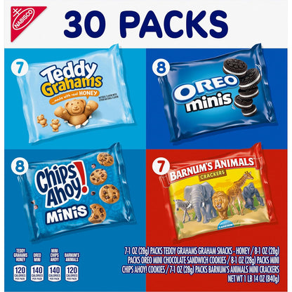 Nabisco Team Favorites Snack Variety – Kid-Safe Single-Serve Packs for Lunchboxes and After-School Treats, OREO Mini, CHIPS AHOY! Mini, Teddy Grahams & Animal Crackers, 30 Count