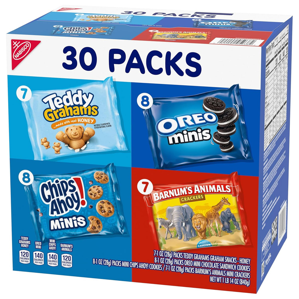 Nabisco Team Favorites Snack Variety – Kid-Safe Single-Serve Packs for Lunchboxes and After-School Treats, OREO Mini, CHIPS AHOY! Mini, Teddy Grahams & Animal Crackers, 30 Count
