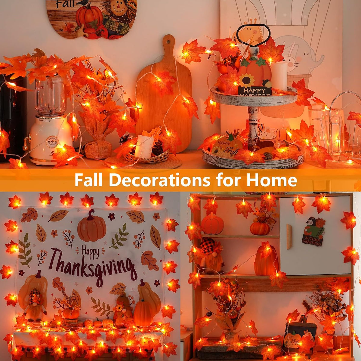 pack-size variants of 2, 4, or 6 garlands plus 4-color and pumpkin-accented leaf options for layering