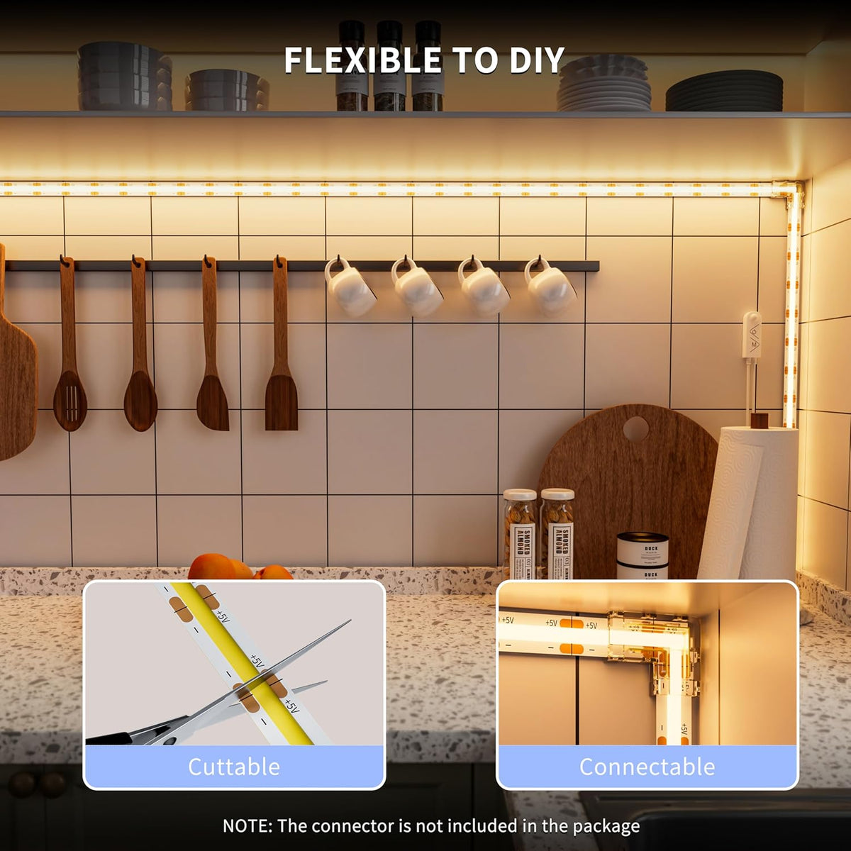 PAUTIX COB LED Strip with Motion Sensor – Uncluttered Wardrobe Interior Light with Hidden PIR Sensor, 5V USB LED Tape